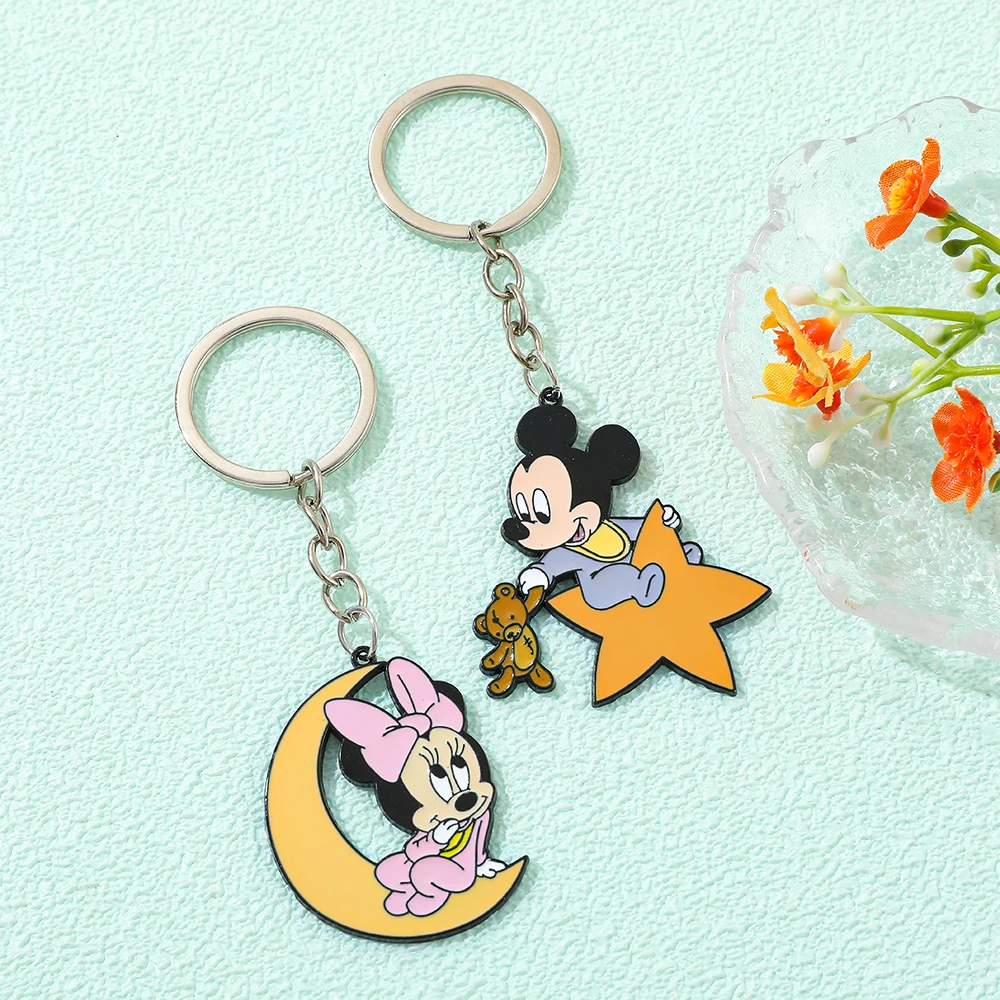 Cute Mickey & Minnie Enamel Keychain Pendant Couple Lover Animal Keyring Valentine's Day Gift Enamel Key Ring