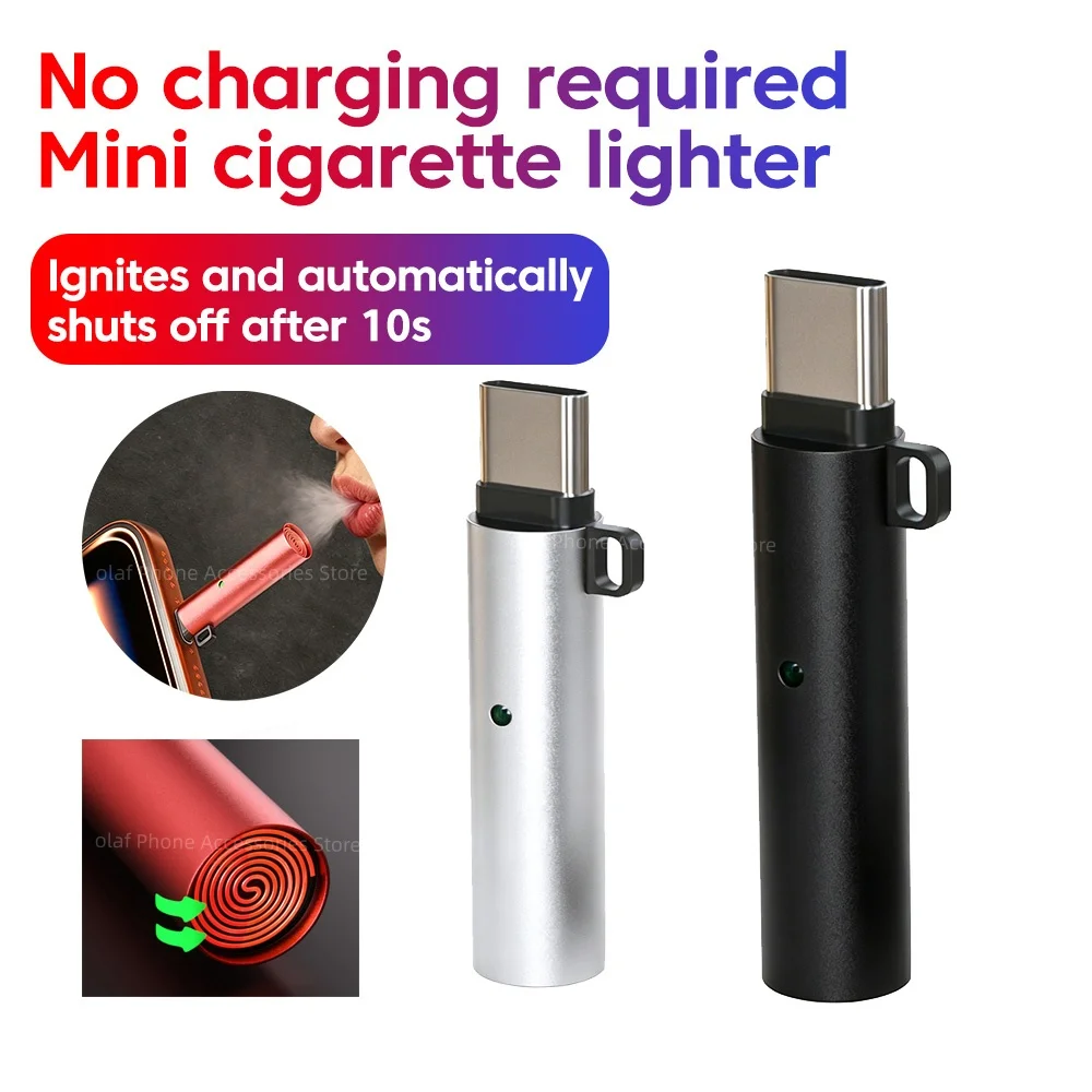 Type-C Portable Mini Cigarette Lighter Adapter Mobile Phone Lighter Outdoor Safety Air Blowing Cigarette Lighter USB-C Adapter