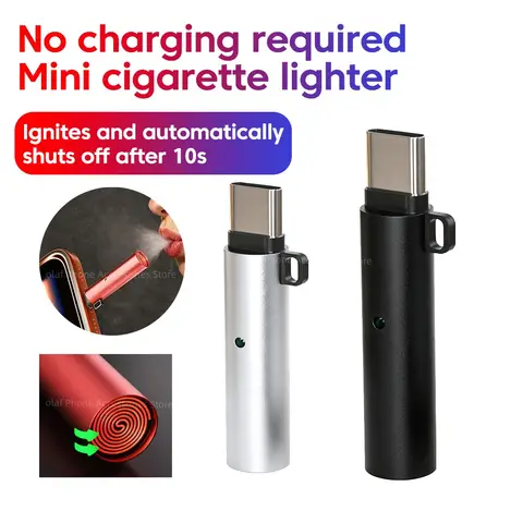 Type-C Portable Mini Cigarette Lighter Adapter Mobile Phone Lighter Outdoor Safety Air Blowing Cigarette Lighter USB-C Adapter