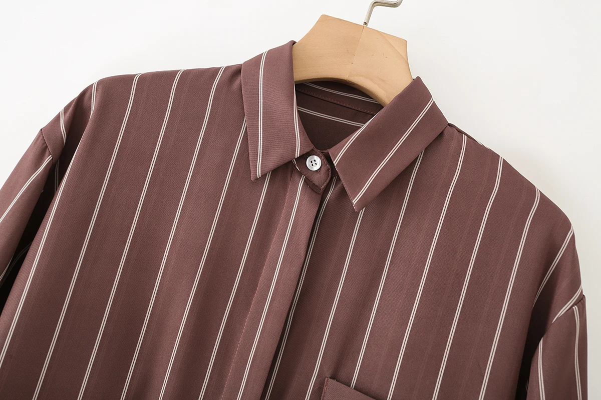 Damskie koszule w paski z długim rękawem, zapinane na guziki, luźne bluzki z kołnierzykiem, codzienne bluzki