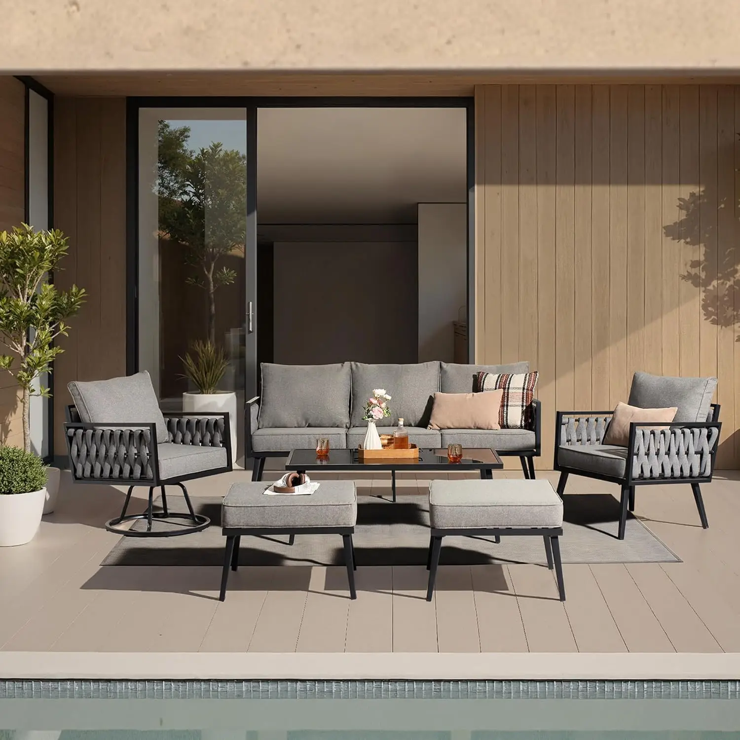 

Outdoor Patio Furniture Set, 6-Piece Metal Conversation Furniture Sofa with Coffee Table, All Weather Patio Couch, Customized