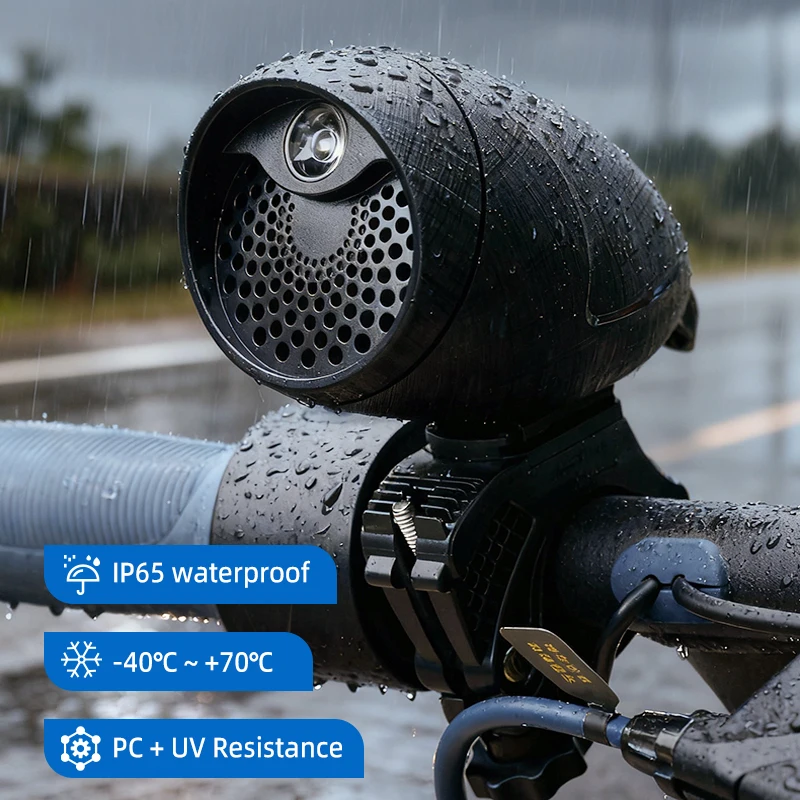 

Outdoor riding customizable sound bicycle bell IP65 waterproof 1200mAh rechargeable durable bicycle light front speaker