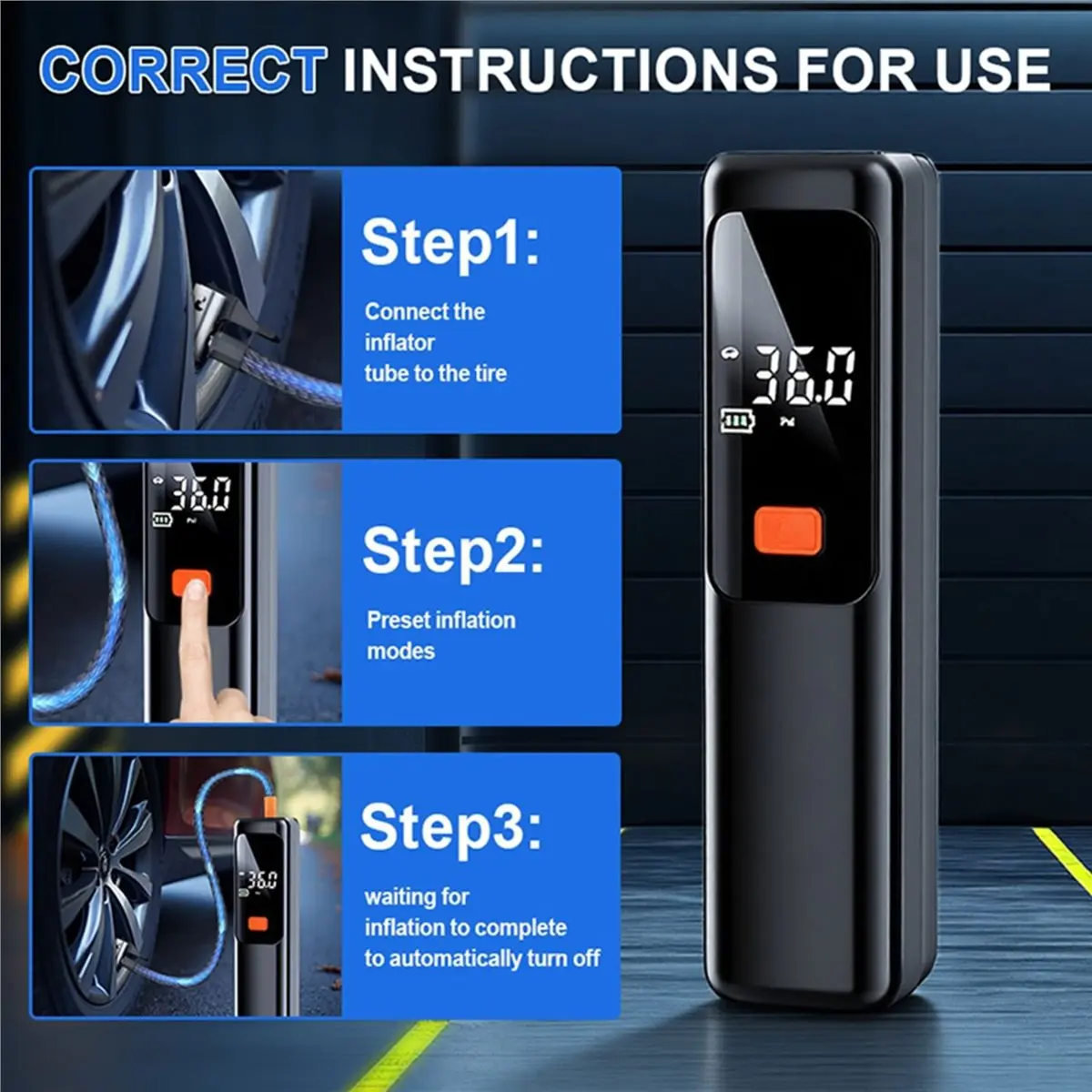 A1612P ~Car Tire Air Pump 150PSI Air Compressor Portable Inflator for Car Motorcycle Bicycle with LCD Digital Display