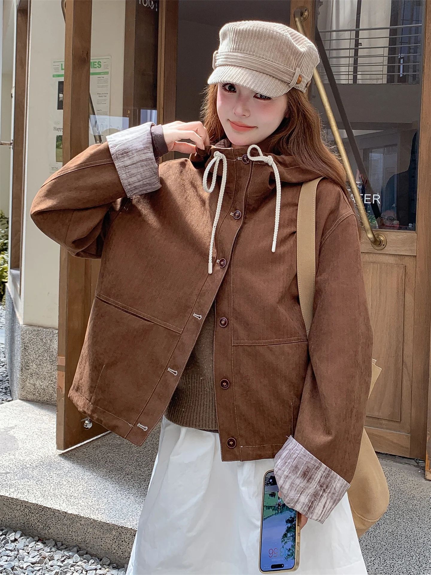 ce-brown-retro-sirene-ort-a-capuche-jaet-femmes-decontracte-age-defense-design-sens-manteau-respirant-fibre-de-polyester