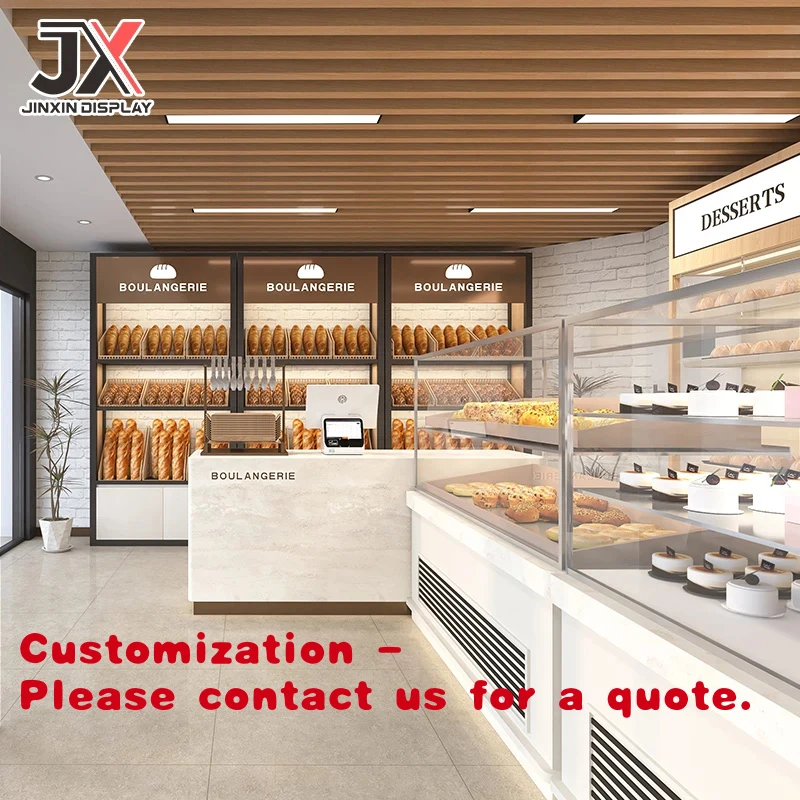 custom.Luxury Custom Design LED Display Cabinet Bakery Shop High-End Showcase Pastry Counter Furniture Dessert Cake Bread Store