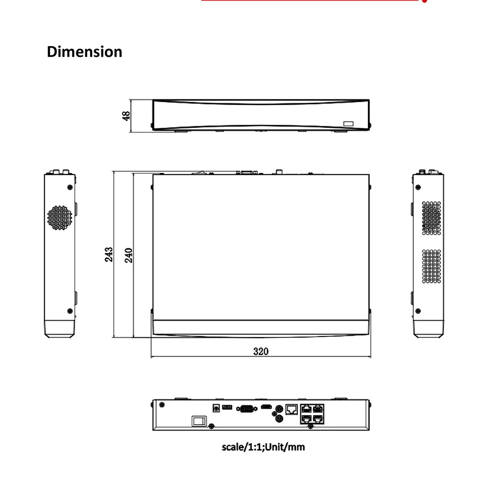 Hikvision NVR 4-ch PoE 1U AcuSense 4K NVR DS-7604NXI-K1/4P 4-ch Camera inputs Network Video Recorder Support Third-party Camera