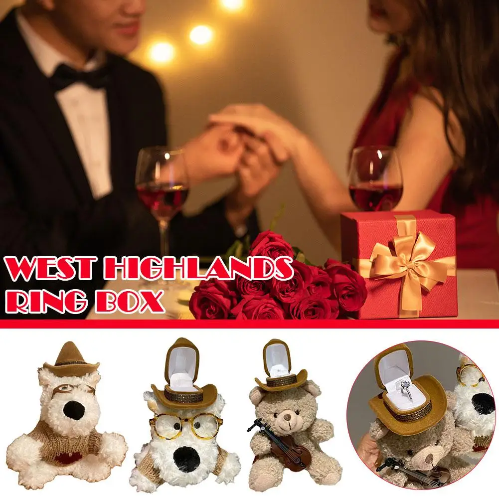 

Милая плюшевая шкатулка для украшений в виде медведя с скрипкой, футляр для колец в виде собаки породы вест-хайленд, креативный органайзер для украшений (для серег и ожерелий), подарок на день рождения