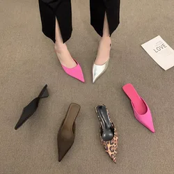 Spring Pointed Toe Women Mules Slipper Fashion Candy Color Ladies Elegant Dress Sandal Square Low Heel Slip on Slides Shoes