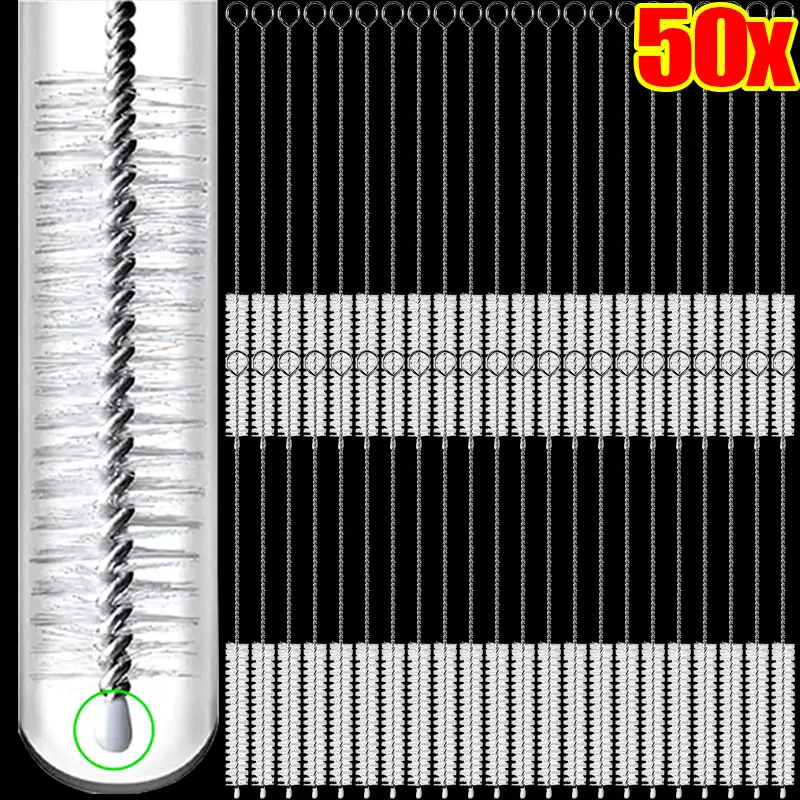 1-50PCS Reusable Drinking Straws Cleaning Brush Kit Tube Pipe Clean Nylon Stainless Steel Long Cleaning Brushes Baby Cup Bottles