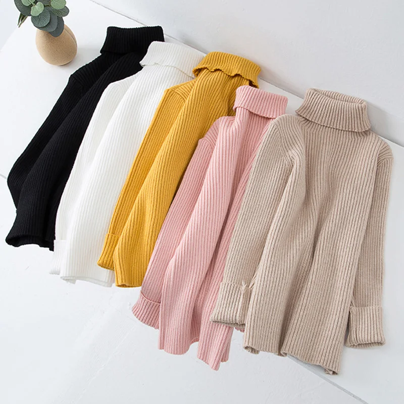 Autum New Baby Boys Girls Sweaters Turtleneck Solid Baby Kids Sweaters Soft Warm Long Sleeve Turtleneck Winter Sweaters Knitwear