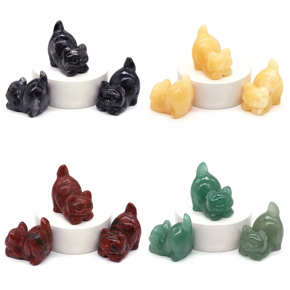 30mm Cute Cat Statue Natural Stones Carved Healing Crystal Animal Figurine Gem Crafts Home Decoration Souvenir Delightful Gifts