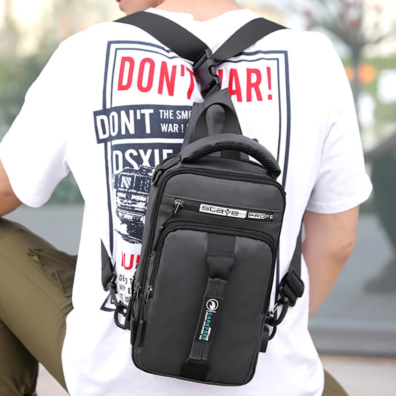 Fashion Men Nylon Backpack Rucksack for Charging USB Interface Male Crossbody Bag Shoulder Messenger Chest Bags Knapsack Daypack