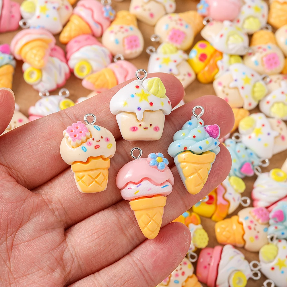 10pcs Random Mix Cute Resin Ice Cream Charms Pendants for Necklace Earring DIY Kid's Jewelry Accessories Supplies