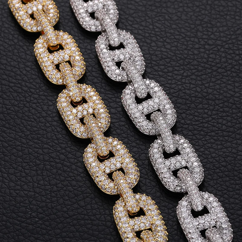 Sparkling 15mm Bubble Cuban Link Chain Fully Micro Paved Cubic Zirconia Pig Nose Necklace 18K Gold Plated Iced Out Hip Hop Chunky Chain Bling Full Diamond Streetwear Jewelry Trendy Rap Accessory For Men Women Nice Gift For Party Club Daily Ship From US