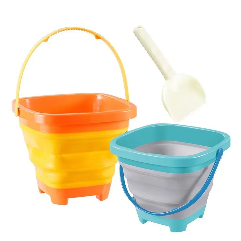 Children\'s Beach Fruit Shaped Folding Bucket Portable Handheld Beach Toy Bucket Shovel Rake Sand Digging Scene