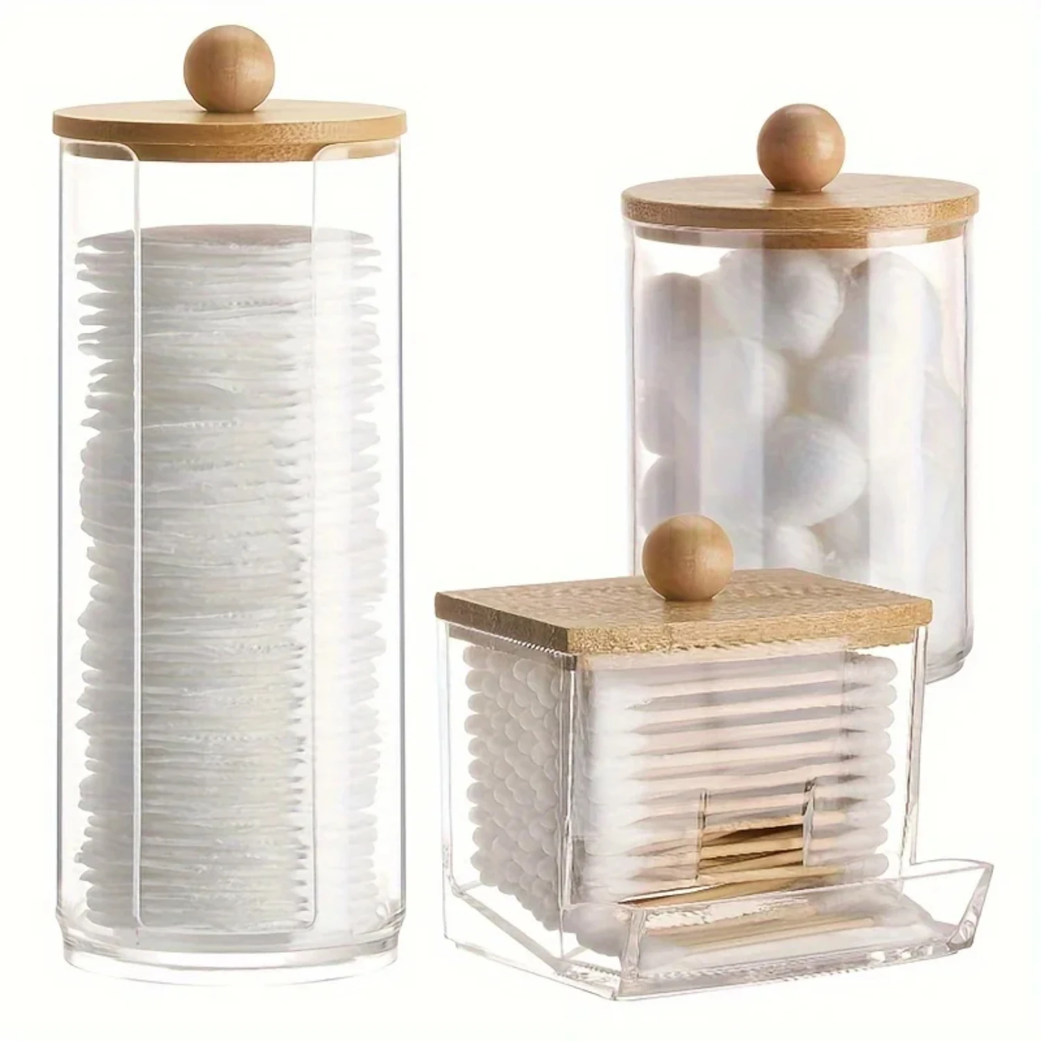 Clear 3pcs Bathroom Cotton Swab Holder Dispenser for Cotton Ball, Cotton Round Pads, Floss Picks