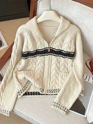 Women's Beige Cardigan Cashmere Sweater Harajuku Korean Y2k Long Sleeves Christmas Sweaters Jumper Vintage 2000s Clothes Autumn