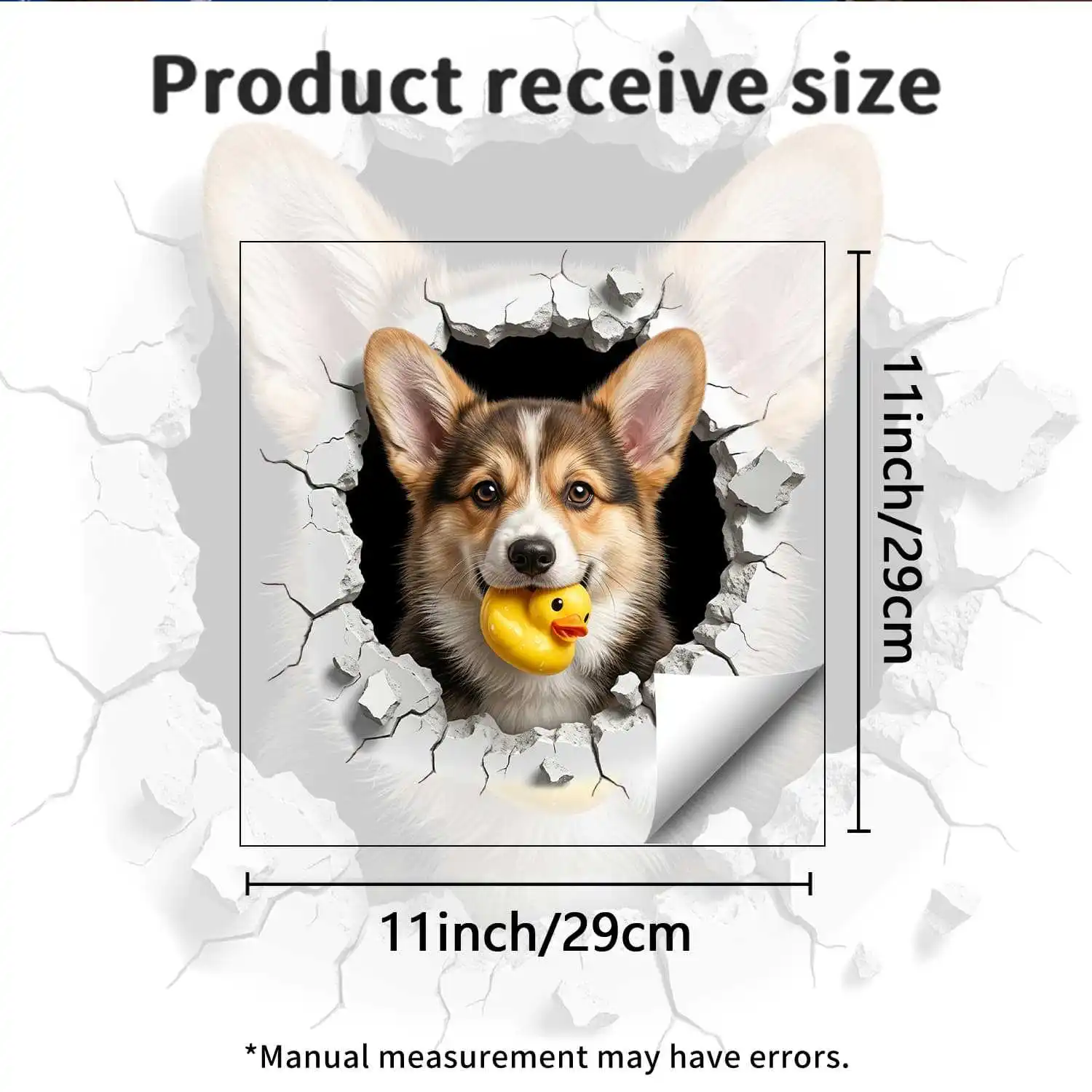 Cute 3D Broken Wall Corgi with Duck Wall Sticker, Self-Adhesive Removable Decal for Bedroom Living Room Holiday Decor