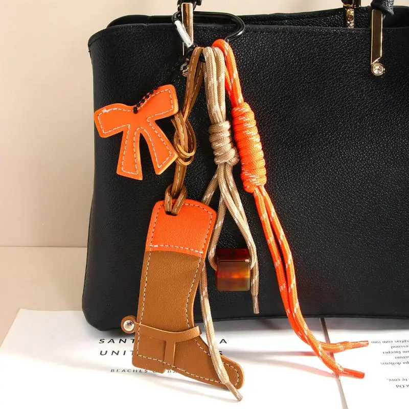 Vintage Western Cowboy Boot Bag Charm Color Block Long Boot Pendant With Bow Beaded Tassel Boho Accessory For Backpacks