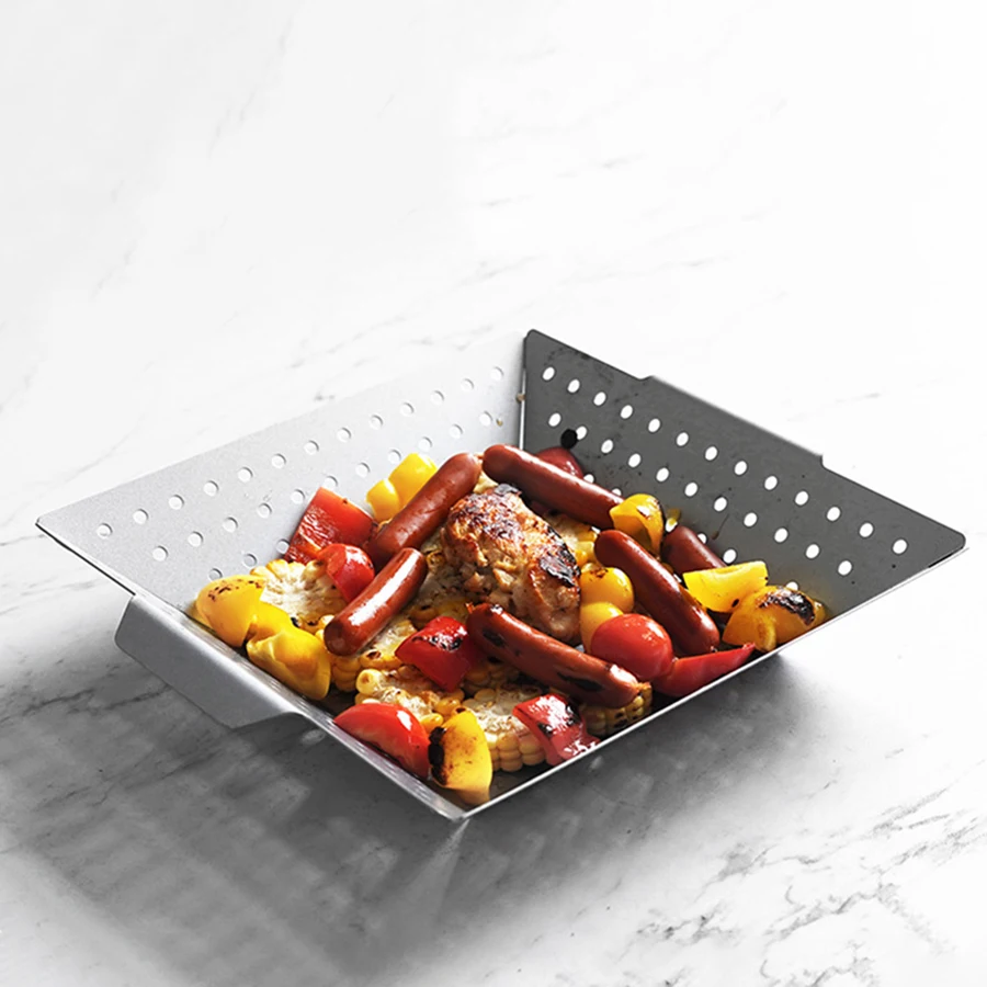 

Утолщенная квадратная корзина для барбекю, тарелка для барбекю, тарелка для пикника, жареная курица, тарелка для кемпинга, теппаньяки, тарелка для барбекю, инструменты для барбекю.