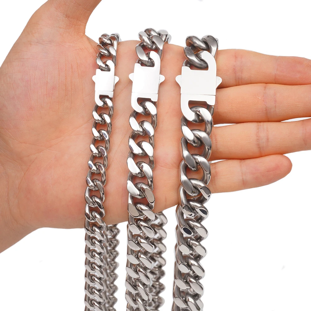 11/13/15mm Punk Men's Women's Silver Color Stainless Steel Necklace Heavy Polished Curb Cuban Chain Choker Jewelry