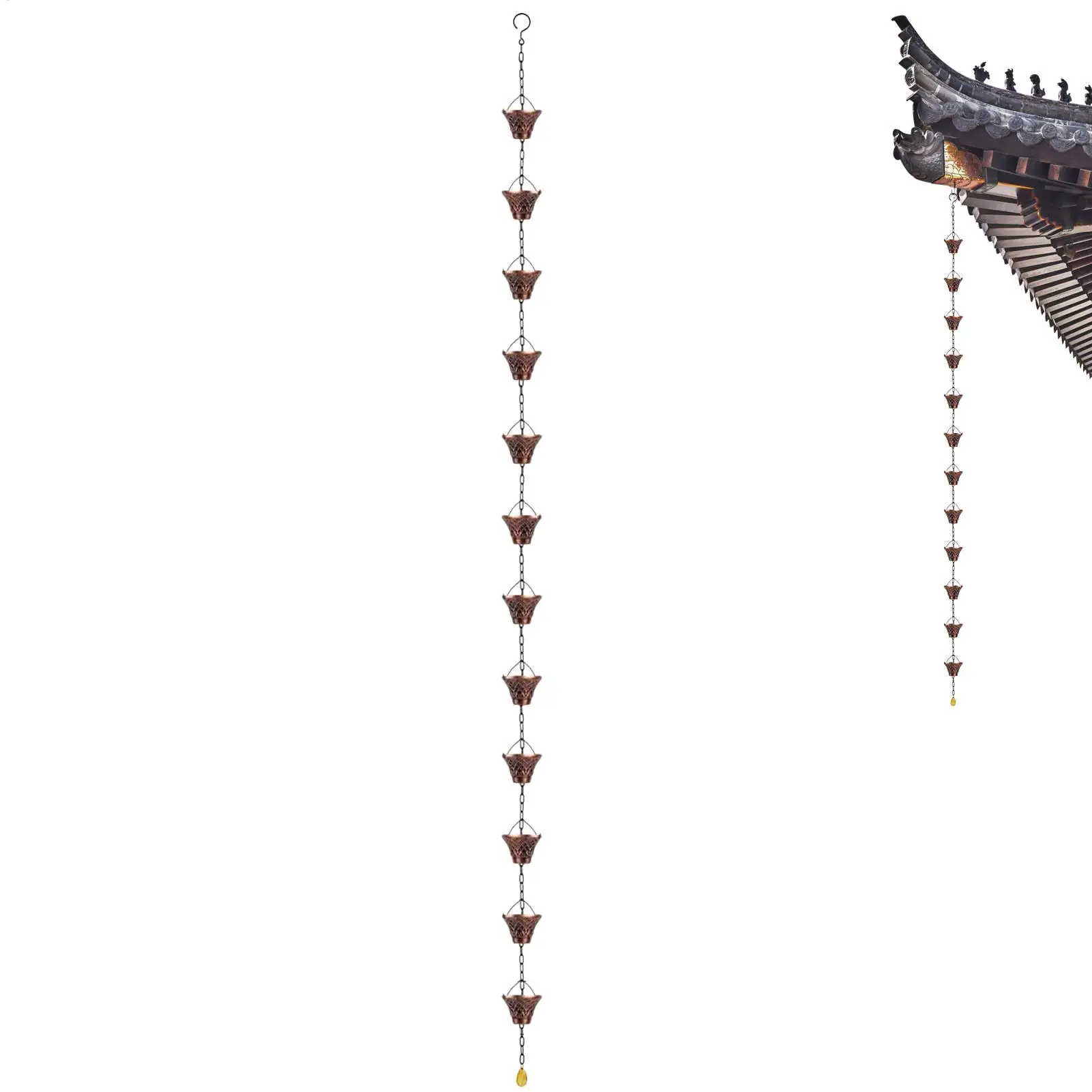 

Rain Chains 9FT Copper Downspout Drain Extension 12 Cups Copper Rain Chain For House Garden Outdoor Gazebo Roof Canopy