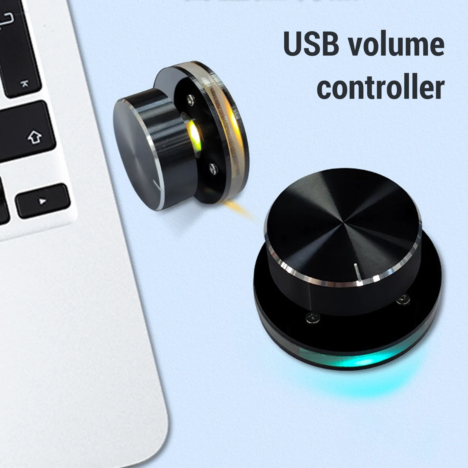 USB Volume Control Multimedia Knob USB Volume Control Knob 360 Degree Rotation Plug and Play PC Volume Knob with RGB Lighting