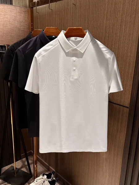 Business Casual Men's  Shirt Short Sleeve Flip Collar Breathable Ice Cool Commute Fashion Pure Color T-Shirt by VANWO