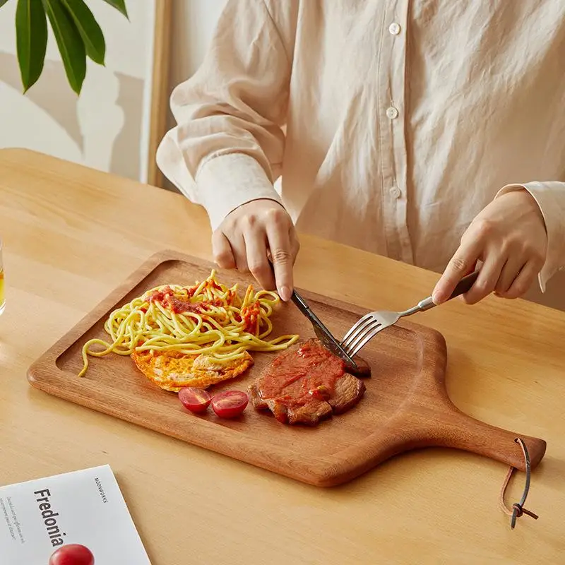 Real Wood Steak Plate Japanese Sle Wooden Pizza Plate Beef Cutlet Wood Board Western Dining Di Arrangement Wooden Tray