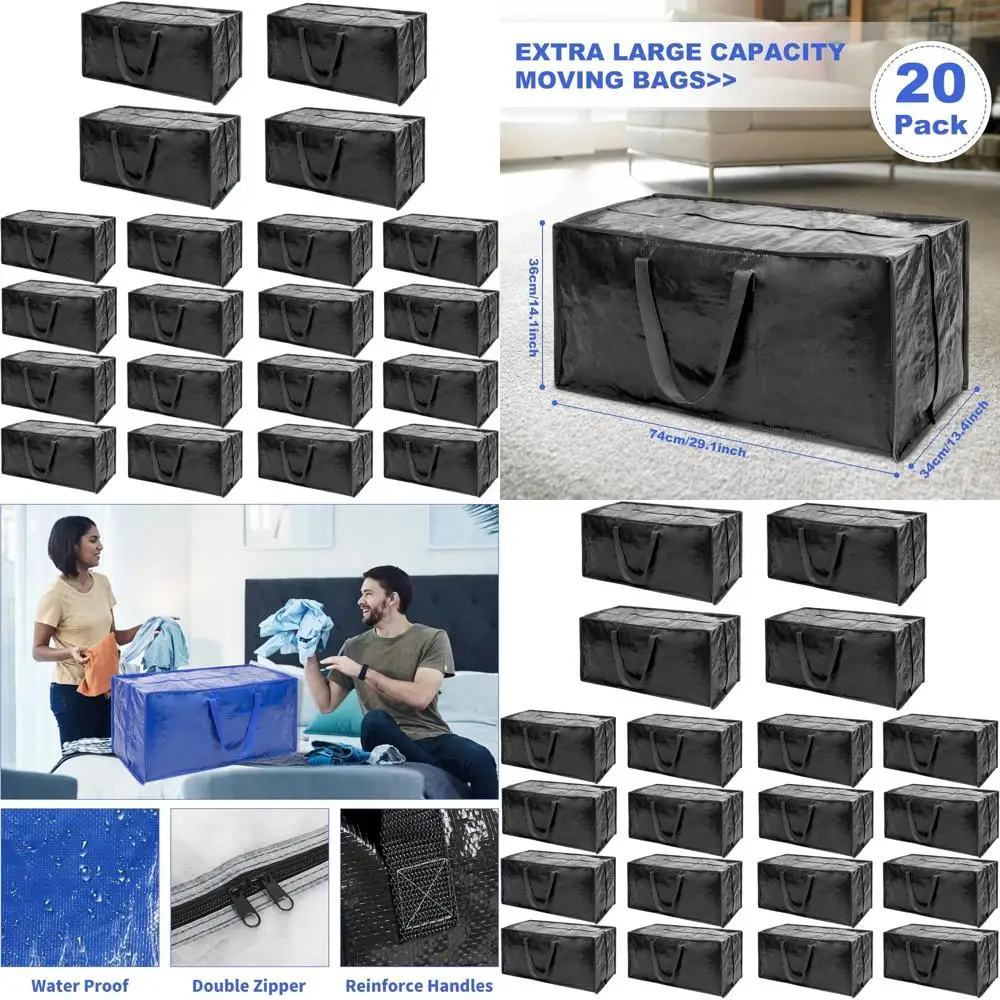 

20 Pack Large Heavy-Duty Storage Bags with Zipper & Reinforced Handles | 29x14x13 Inch Totes for Clothing, Shoes, Travel
