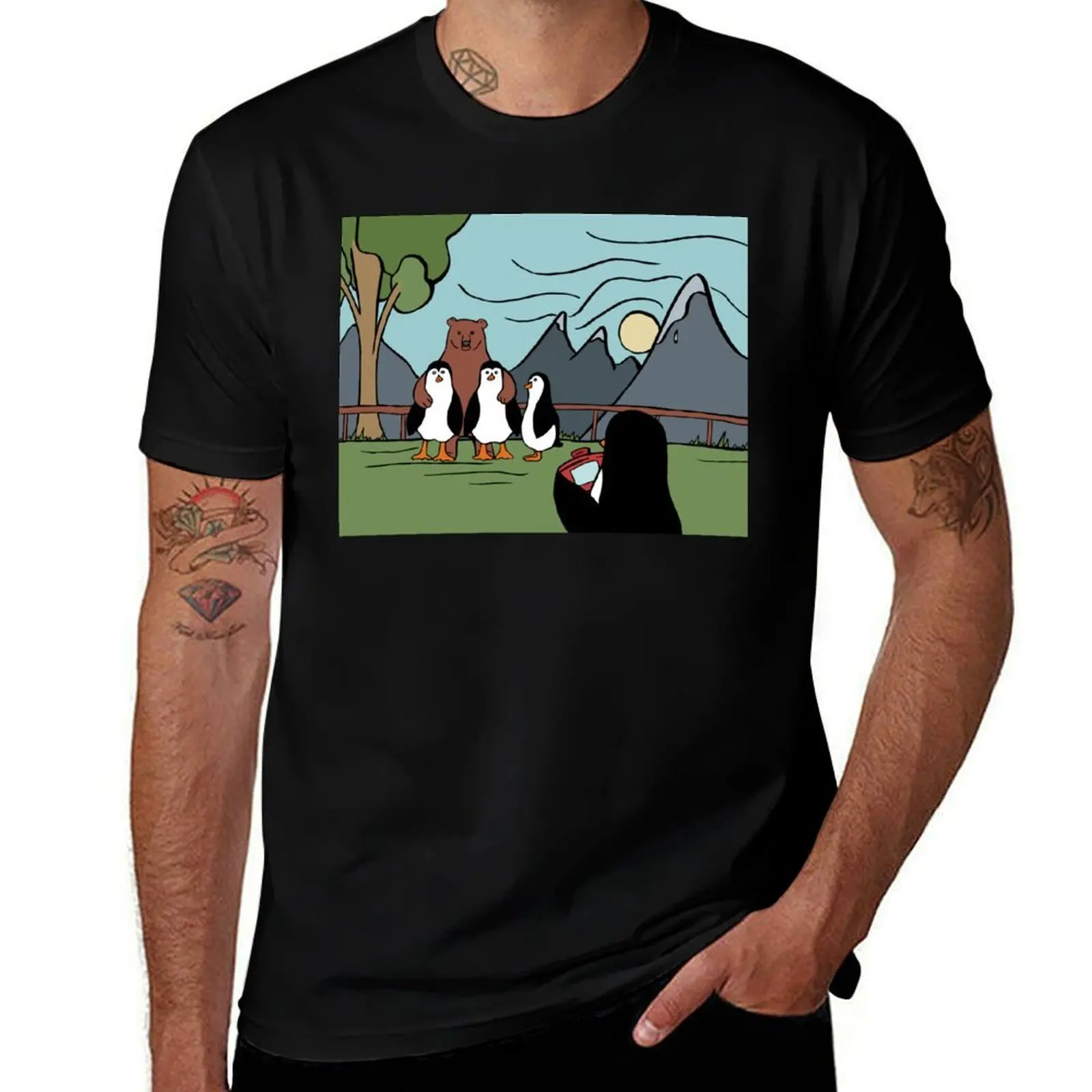 Penguin Family Photo Opp With a Local Bear T-Shirt Lightweight Gym Training T-Shirt