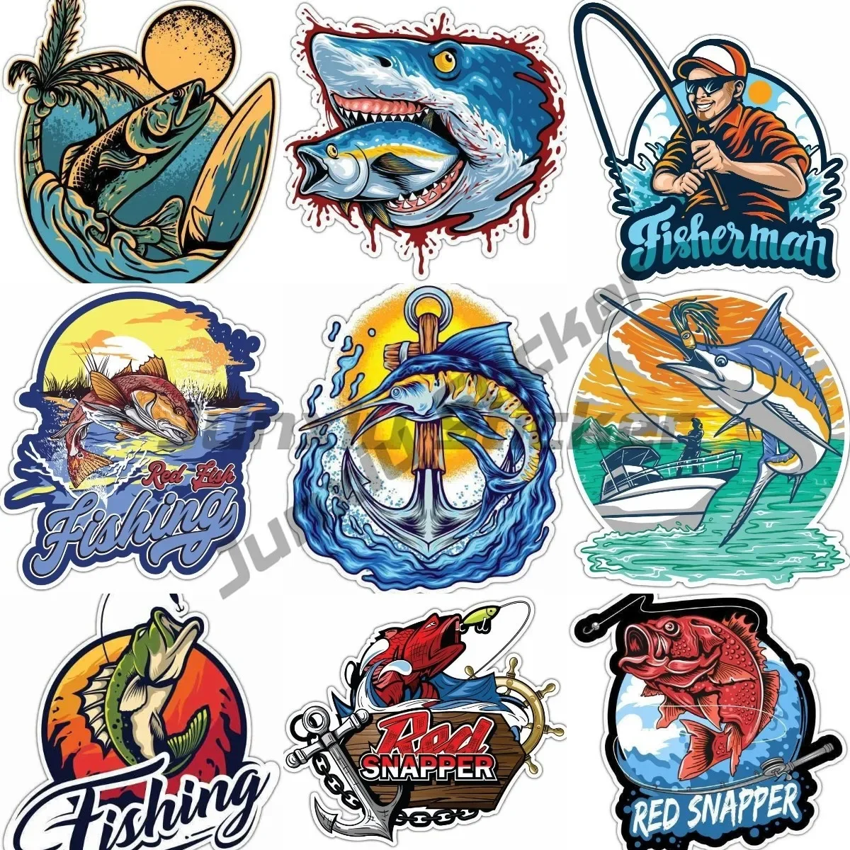 Fishing Fish Creative Waterproof Sticker for Wall Fridge Table Motorcycle Off-road Car Racing Helmet Camper Bicycle Room Decal