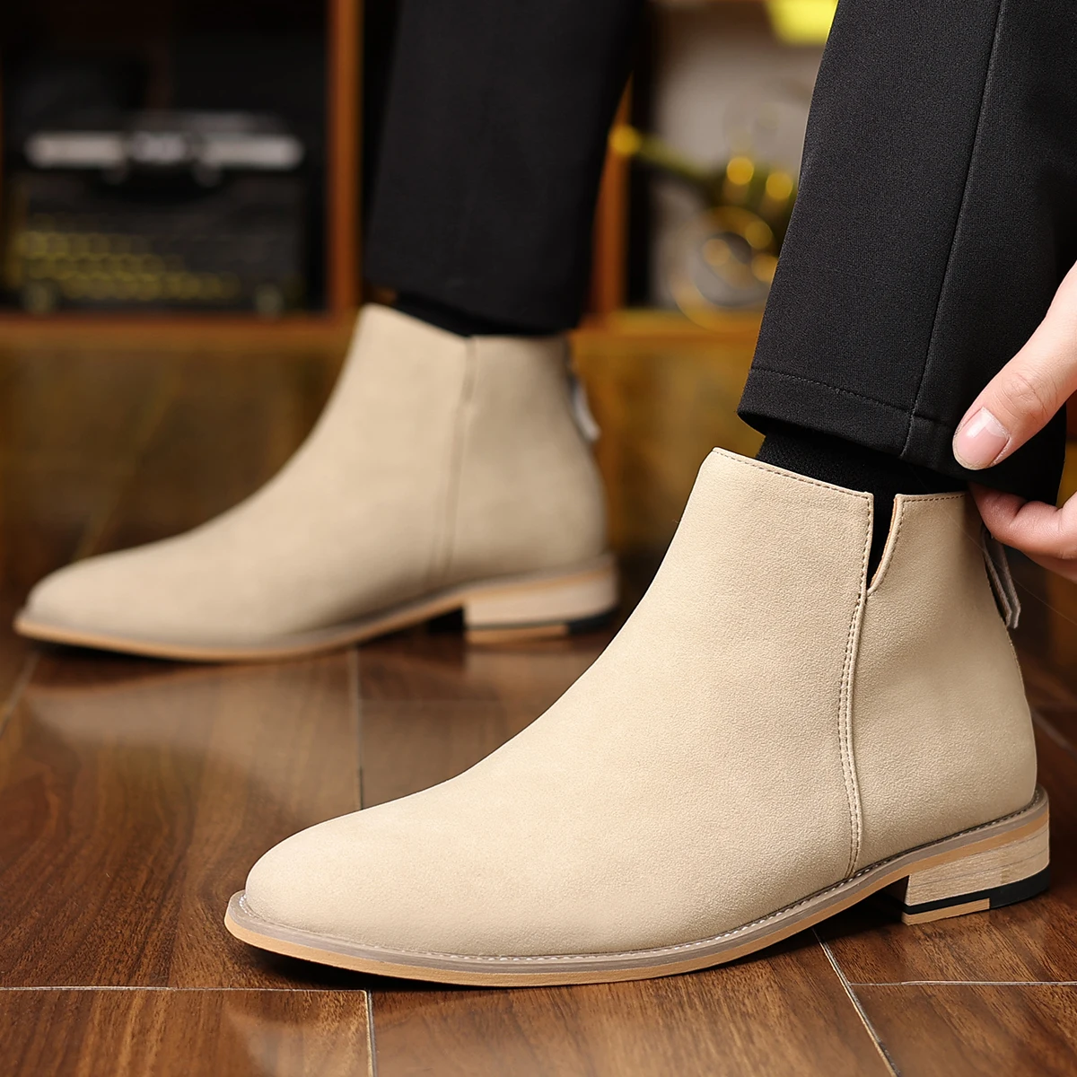 

Spring Autumn High-Top Leather Shoes Men's Zipper Leather Boots Men Shoes Fashion Business Casual Men Formal Shoes Chelsea Boots