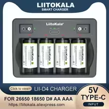 

LiitoKala Lii-D4 4 Slots D 26650 18650 21700 18500 14500 16340 22650 AA AAA C SC 3.7V 1.2V 9V Lithium NiMH Smart Battery Charger
