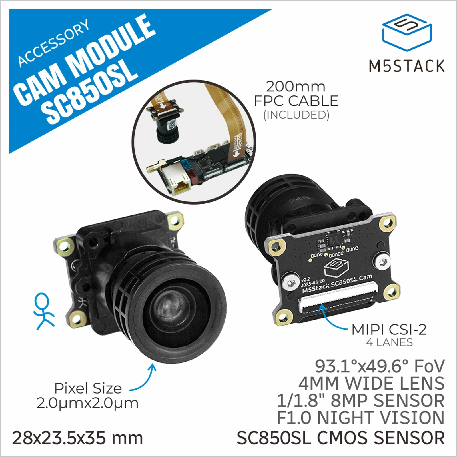 M5Stack Official Camera Module 8MP for LLM630 Kit(SC850SL)