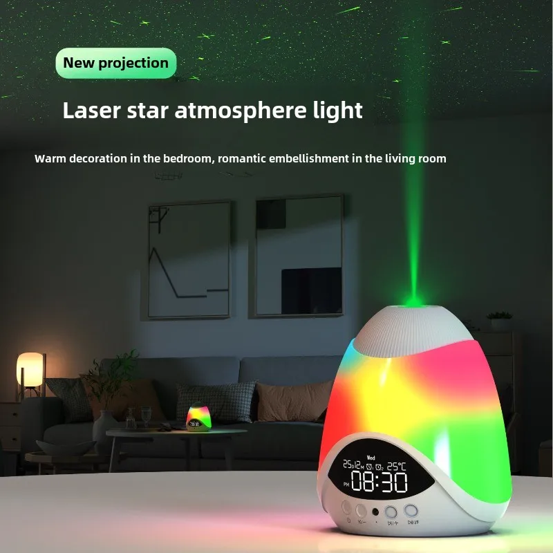 Projection Atmosphere Light Bluetooth Speaker Colorful Digital Display Timer Alarm Clock Nightlight Desktop Decorative Lighting