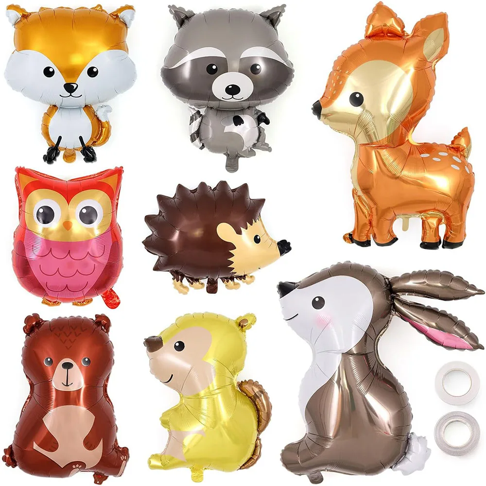 Animal Balloon, 8 Pieces Large Cute Forest Animal Aluminum Foil Balloon, Deer Fox Squirrel Rabbit Balloon Suitable for Forest Theme Party Camping Style Birthday Party