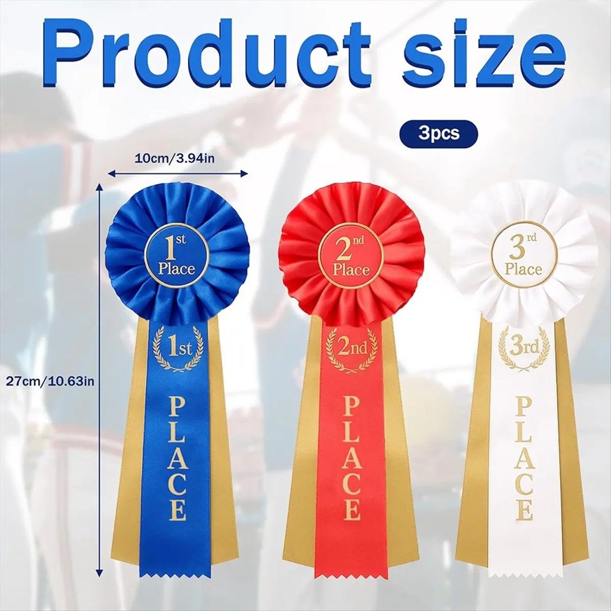 AT16 3 PCS Award Ribbons 1st 2nd 3rd, Award Ribbon Rosette Set, Satin Participation Place Winner Victory Ribbons Awards