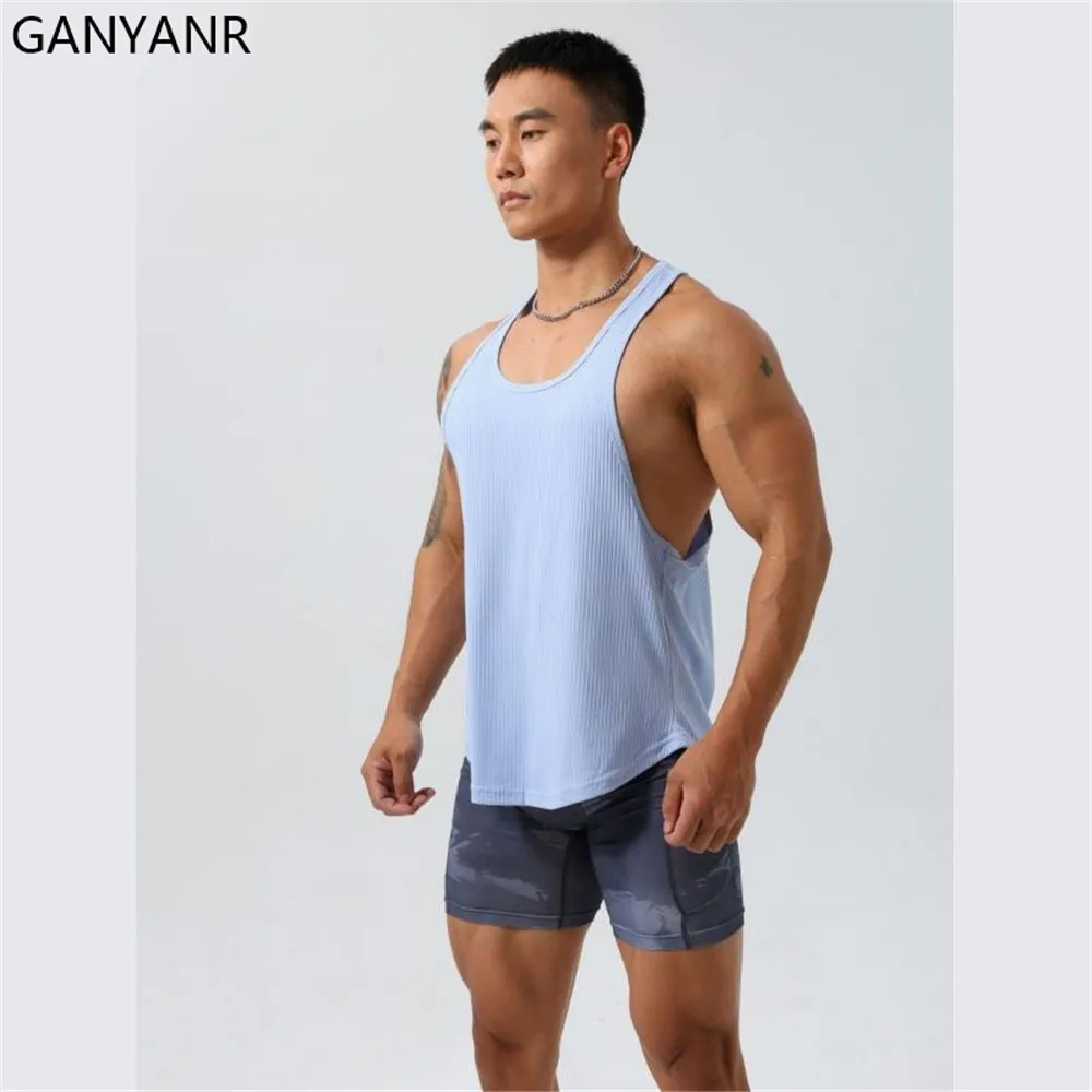 

GANYANR Running Vest Gym Man Tank Top Weighted Clothing Marathon Mesh Summer Cooling Singlets Workout Muscle Fit Bodybuilding