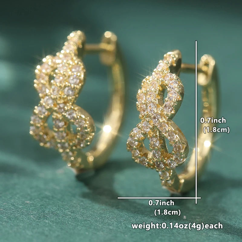 Modische Goldfarbene Weiße CZ-Creolen Damen-Ohrringe Metall Handgeschnitzt Hohl Party Alltags-Accessoire – Detail 1