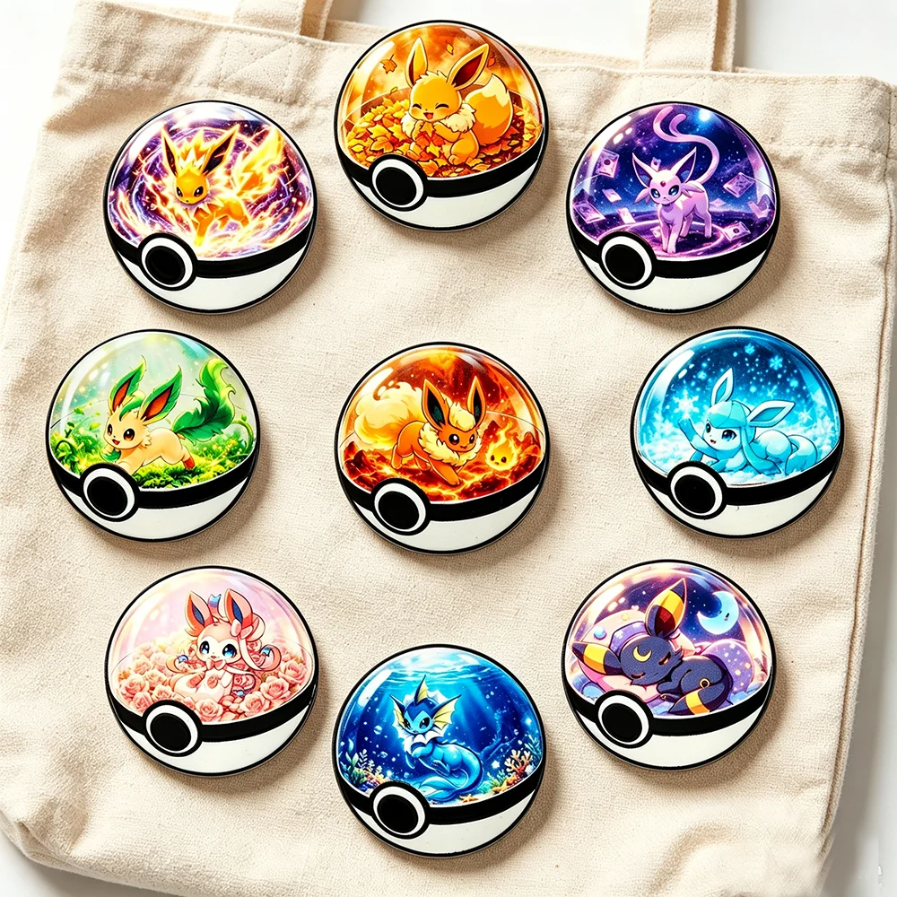 9Pcs Pokemon Eevee Evolution Pokeball Hard Enamel Pins Eeveelution Metal Brooch Badge For Backpack Lapel Pin Anime