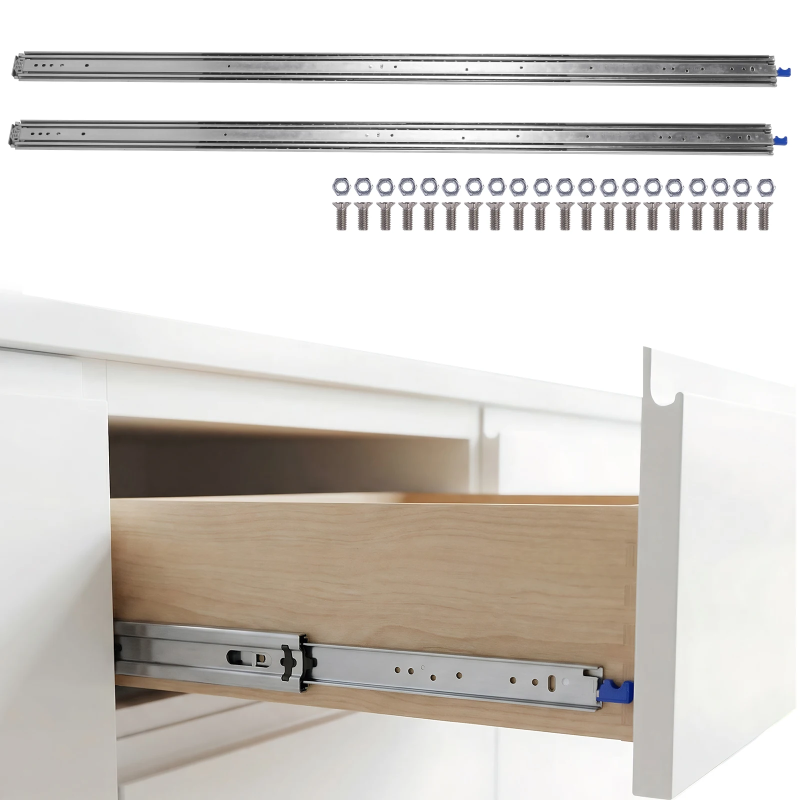 

Пара направляющих для выдвижных ящиков 68 дюймов, бокового крепления, полного выдвижения, на шарикоподшипниках, с фиксатором, нагрузка до 500 фунтов, стальные направляющие для промышленного использования и DIY-проектов