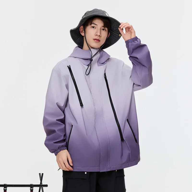 

Spring and Autumn Bomber Jacket Men's Sweatshirts Gradient-Color Outdoor Windproof Warm Couple's Jacket Sports Jacket Outerwear