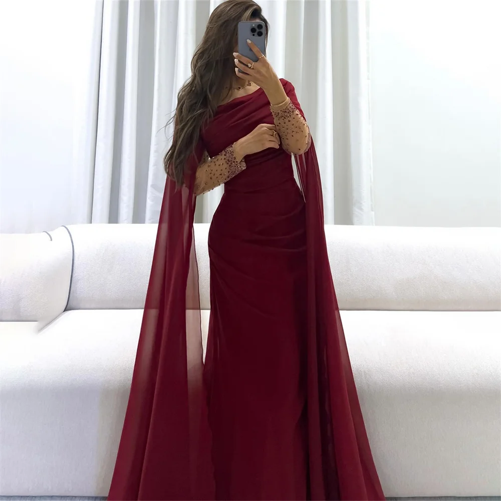 ROYET Pleat Square Neck Sweep Train Mermaid Long Evening Dress For Woman Floor Length Simple Style Prom Gown For Woman New