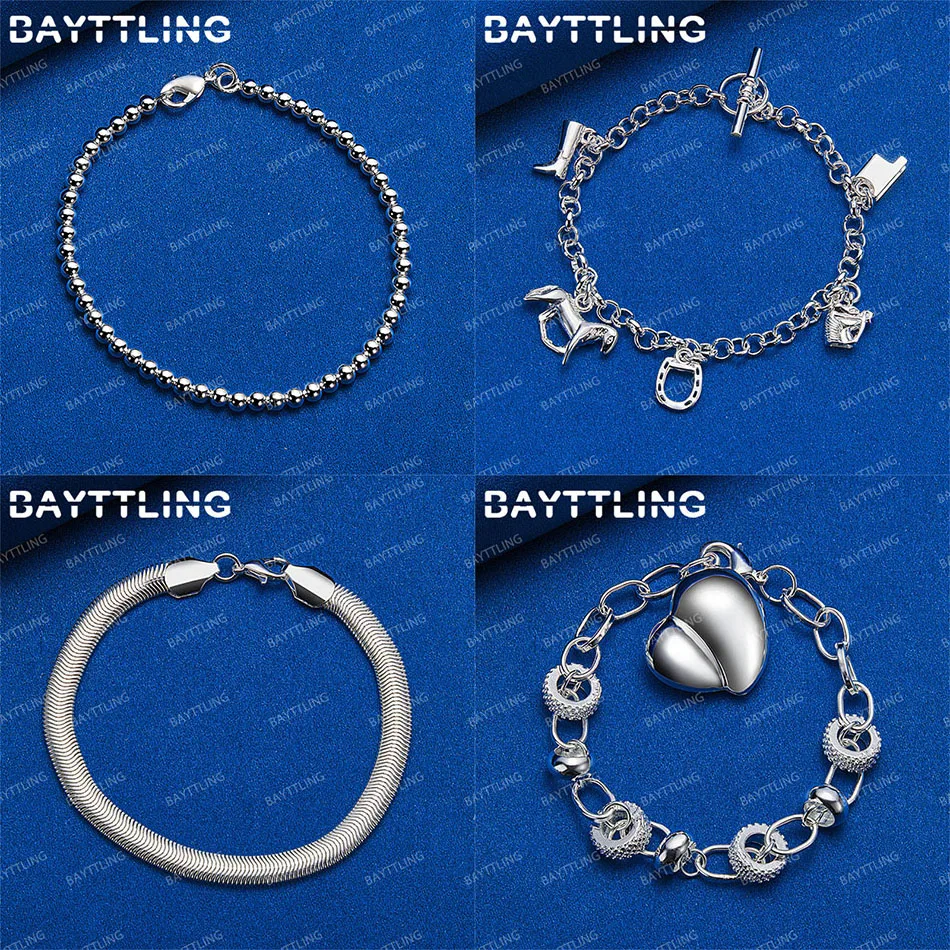 

Luxury 925 Sterling Silver Delicate Heart Round Bead Bracelet Women's Party Jewelry Wedding Accessories Fashion Gift