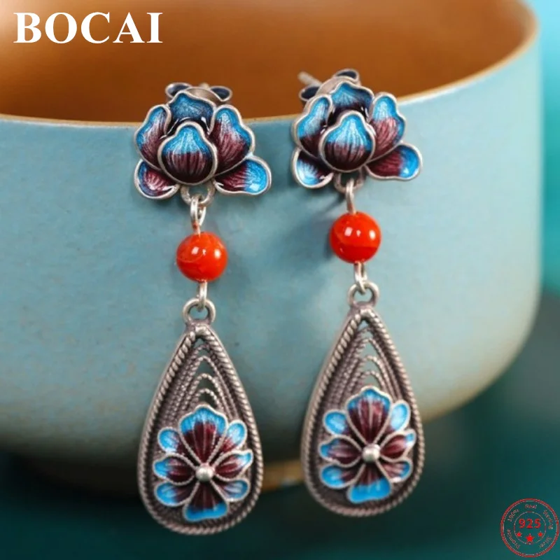 

BOCAI S925 Sterling Silver Earrngs for Women 2022 Christmas New Fashiion Cloisonne Rutile Pure Argentum Ear Drop Jewelry