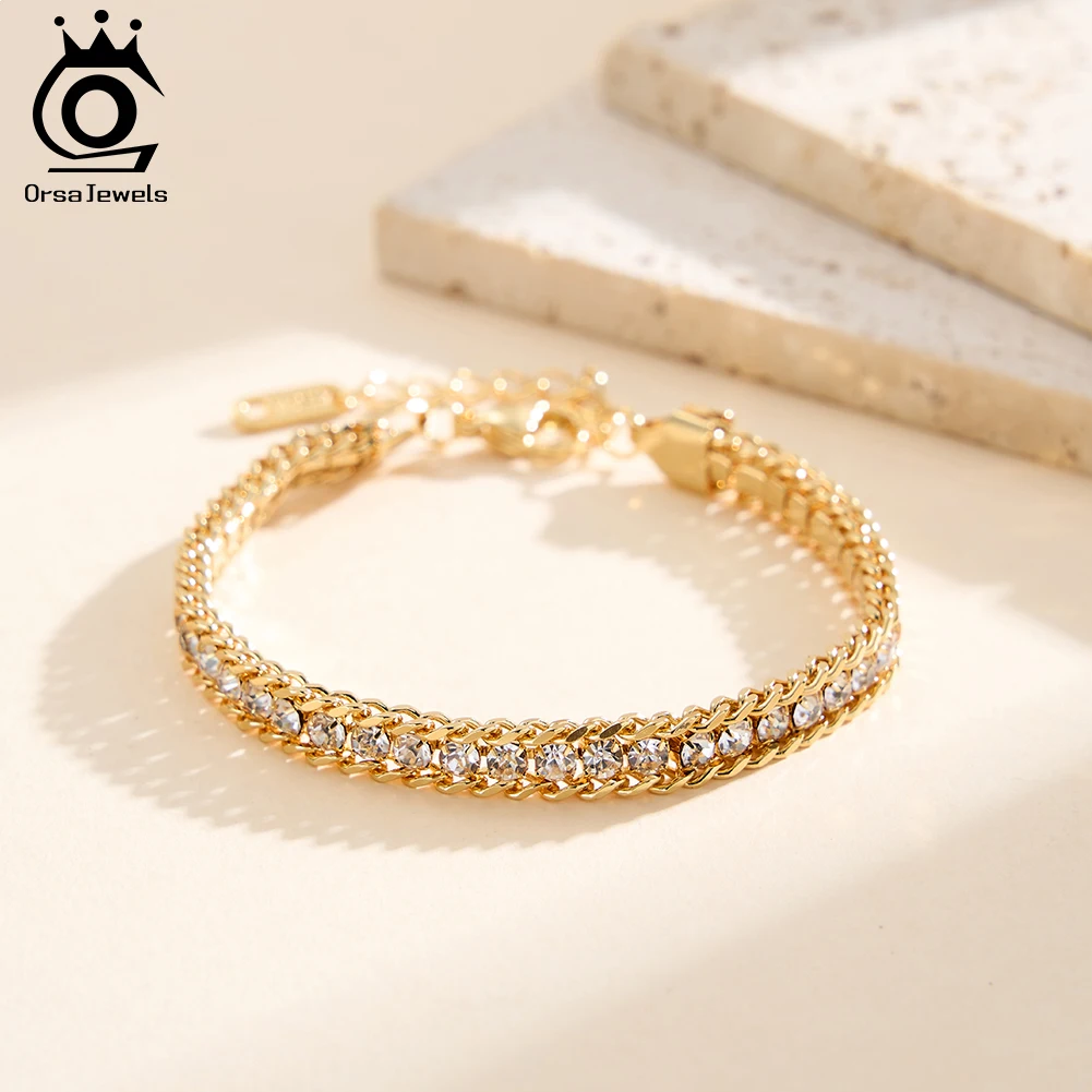 

Браслет-цепочка ORSA JEWELS с блестящими кубическими циркониями, из нержавеющей стали, модное ювелирное украшение, подарок STKB08