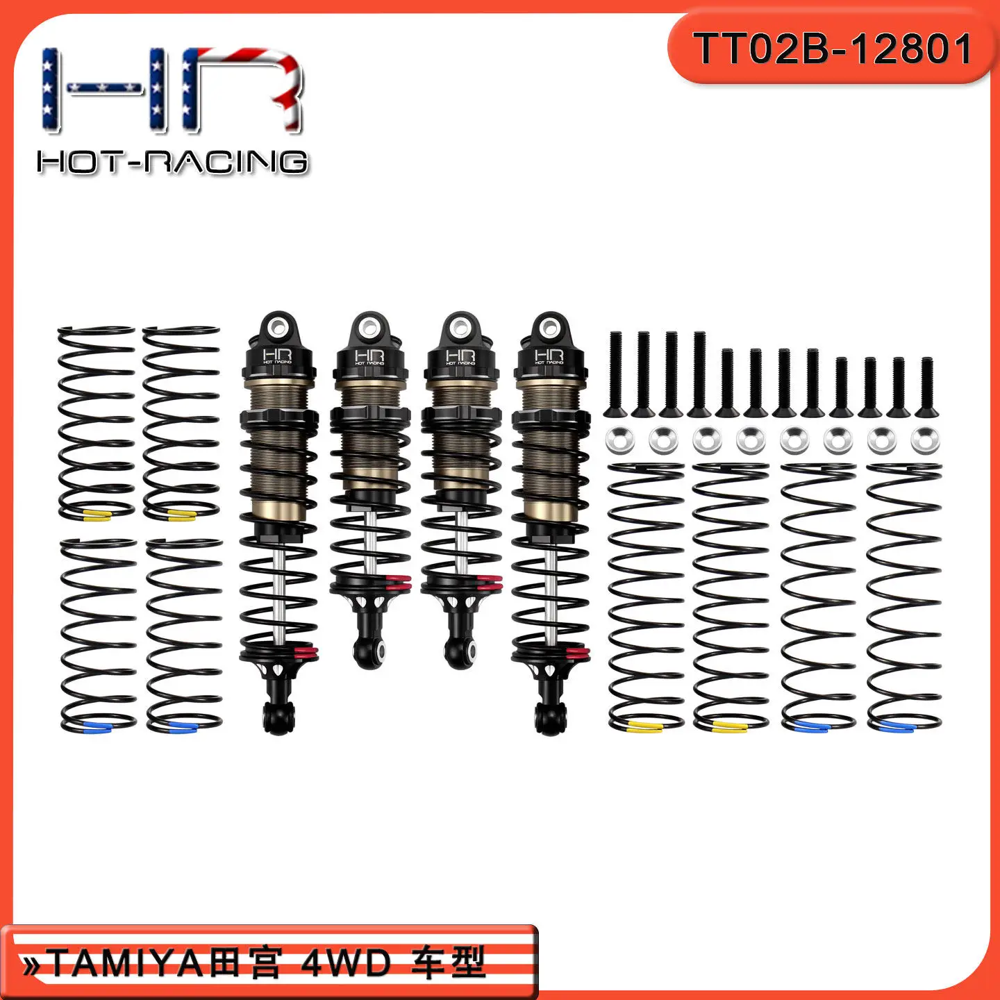 

HR TAMIYA 1/10 4WD TT02B DF-03 Aluminum Big Bore Shock Damper Set 4pcs RC Buggy Upgrade Parts CNC Machined Heavy-Duty