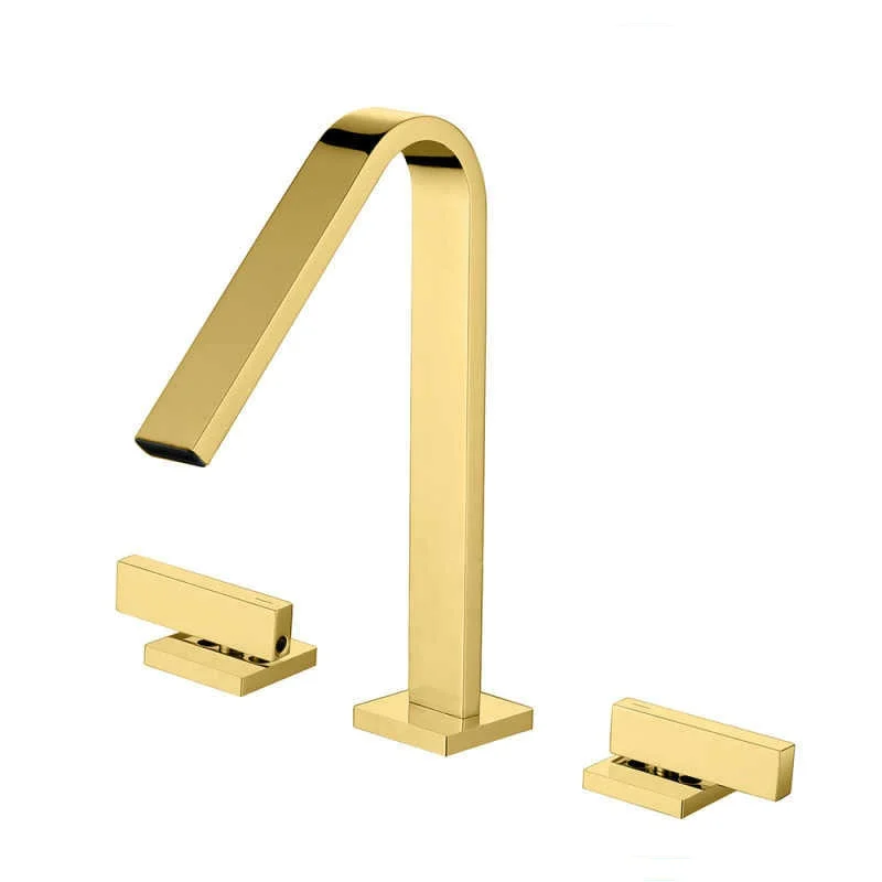 

Modern 3 Holes Deck Mounted Bathroom Tap Brushed Gold Brass Basin Faucet