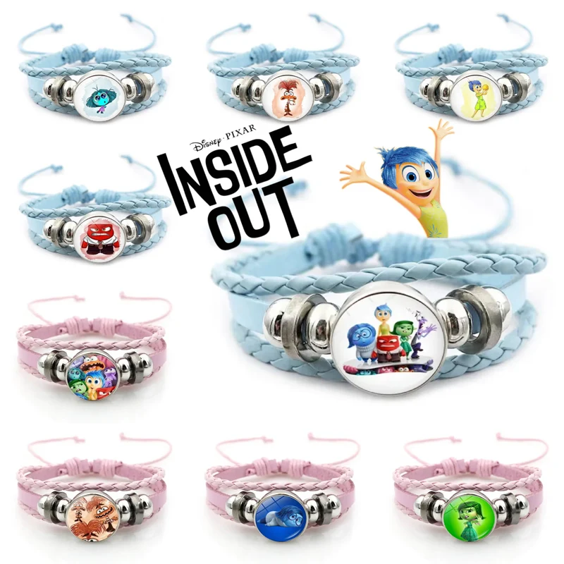 Disney Inside Out 2 Bracelet Anime Joy Anxiety Envy Woven PU Leather Bracelets Accessories for Women Children's Christmas Gifts